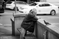 Queen Street Auckland city, black and white photo by Mike Wheelton